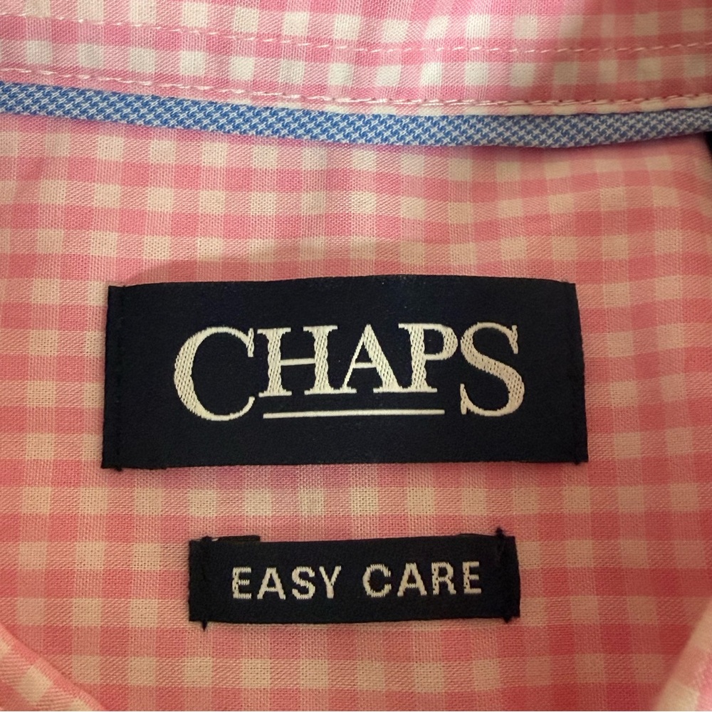 Chaps Pink Gingham Button Down Shirt XL Short Sleeve Easy Care - Picture 6 of 10